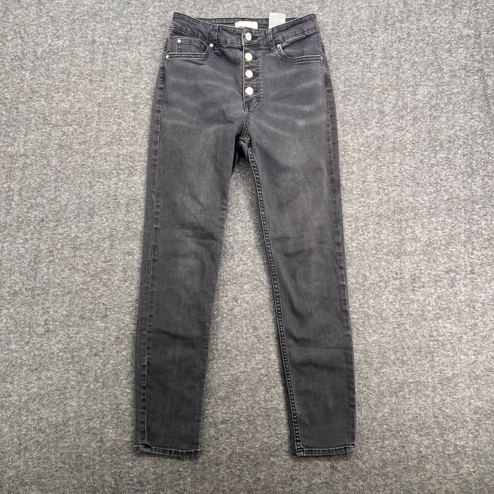 H&M Womens High Rise Skinny Jeans Washed Black Button Fly Size 6 Causal Fall